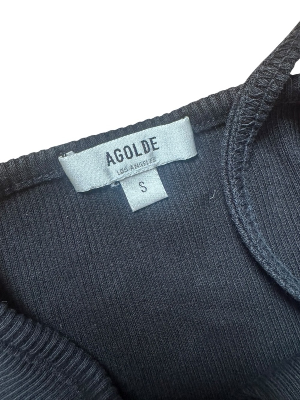 Agolde asymmetrical Black One-Shoulder Ribbed Tank Top - Picture 2 of 2